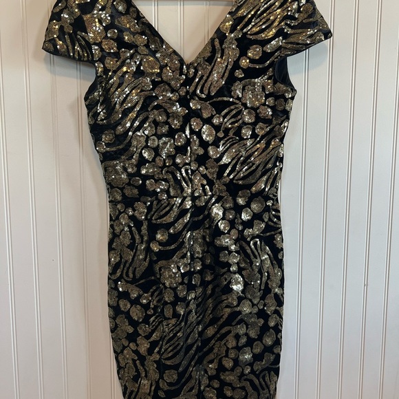 Dress the population Zoe sequin mini dress “The Talk” velvet sequin black large - Picture 7 of 11